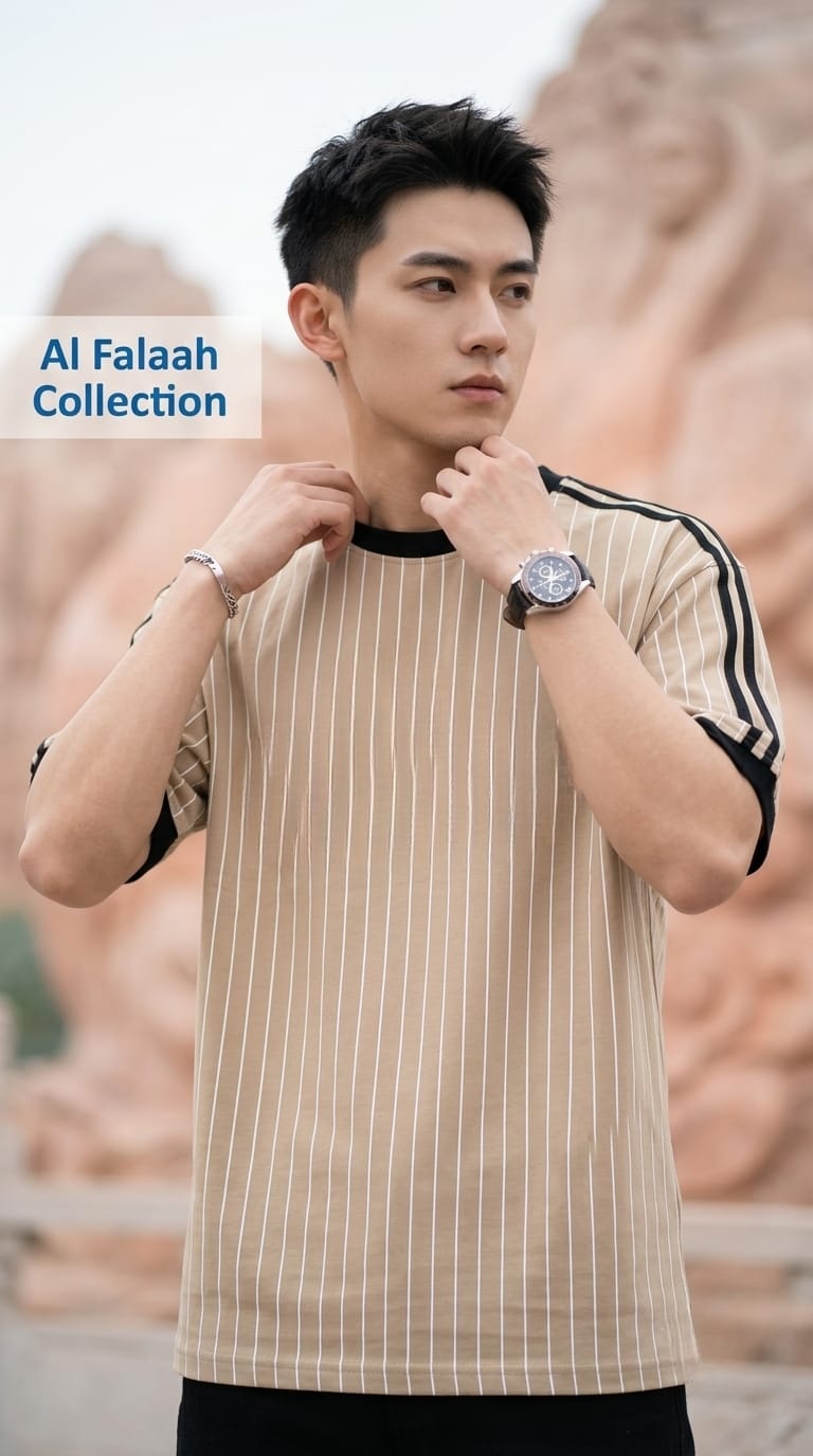 Vertical Ribbed Contrast Neck T-Shirt - Image 2