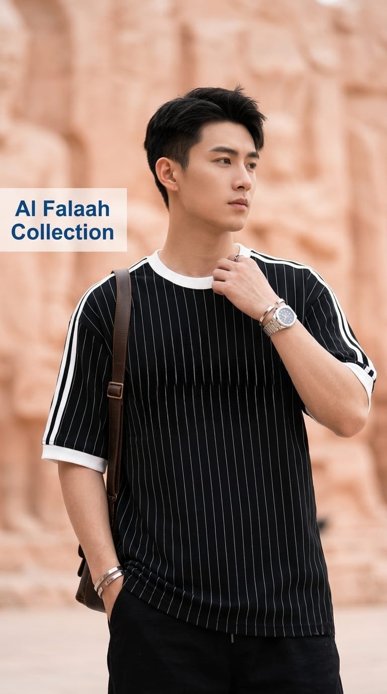 Vertical Ribbed Contrast Neck T-Shirt - Image 5