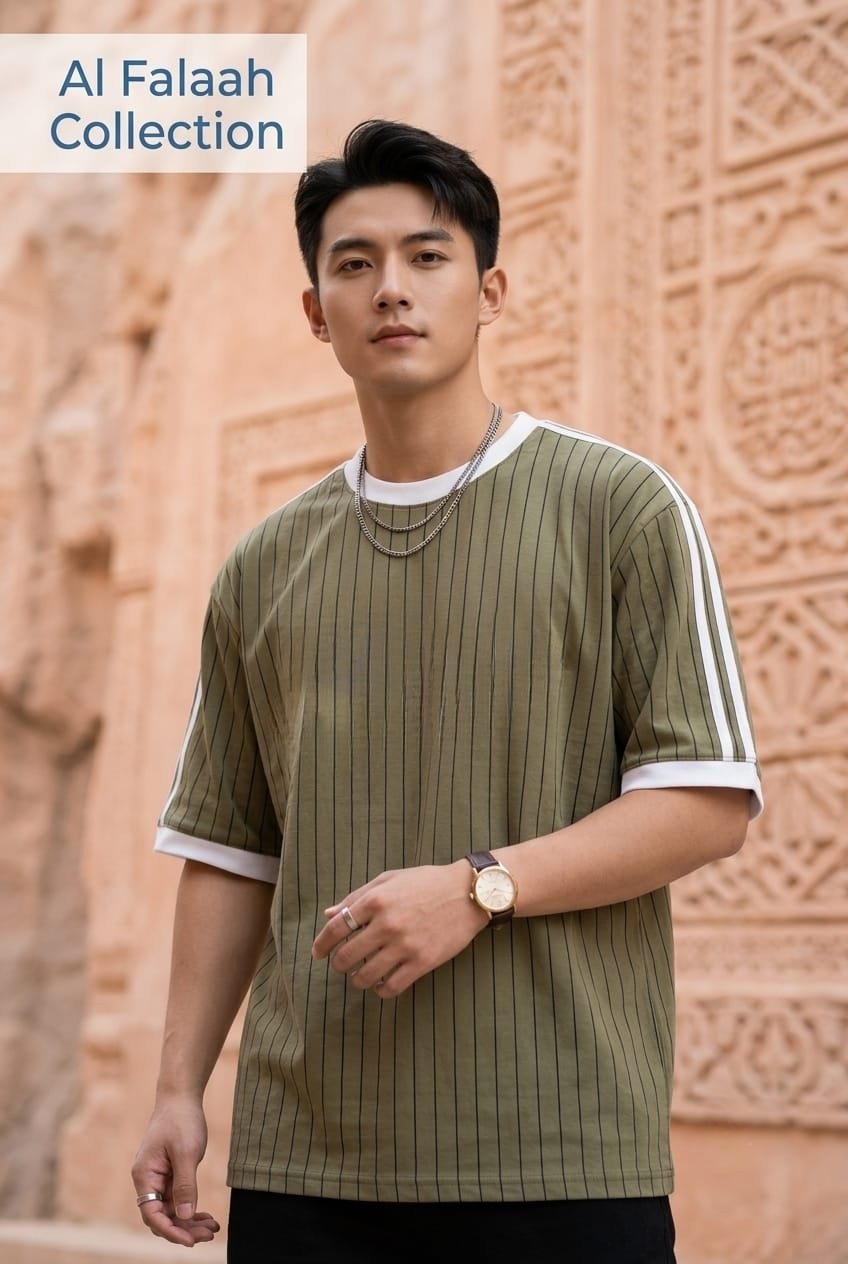 Vertical Ribbed Contrast Neck T-Shirt - Image 3