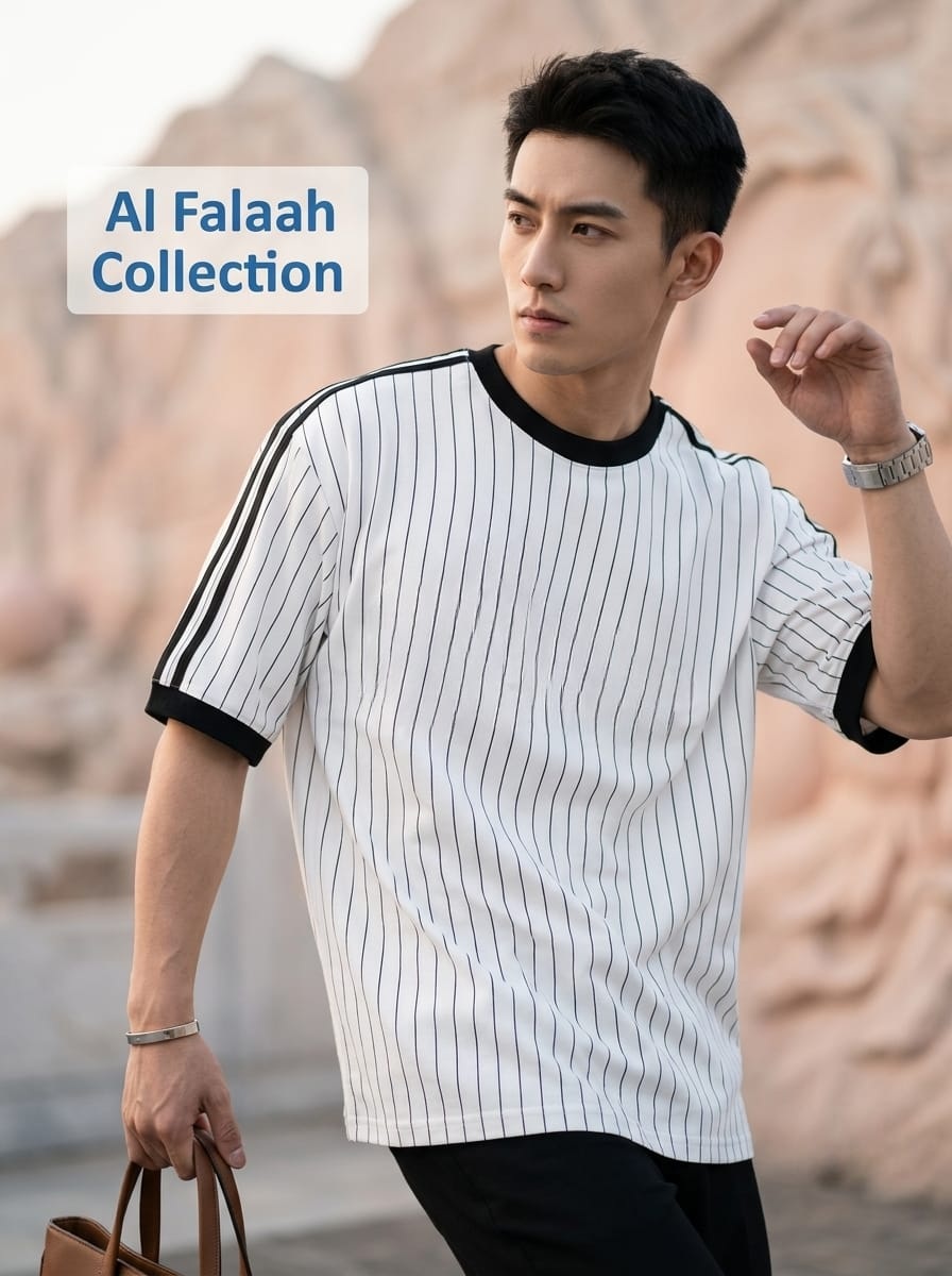 Vertical Ribbed Contrast Neck T-Shirt - Image 4